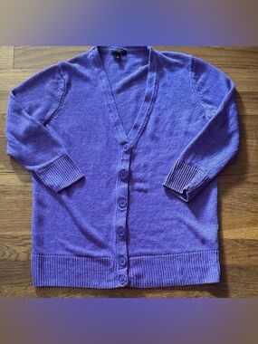 💜Talbots petite purple linen cardigan. Size S petite.